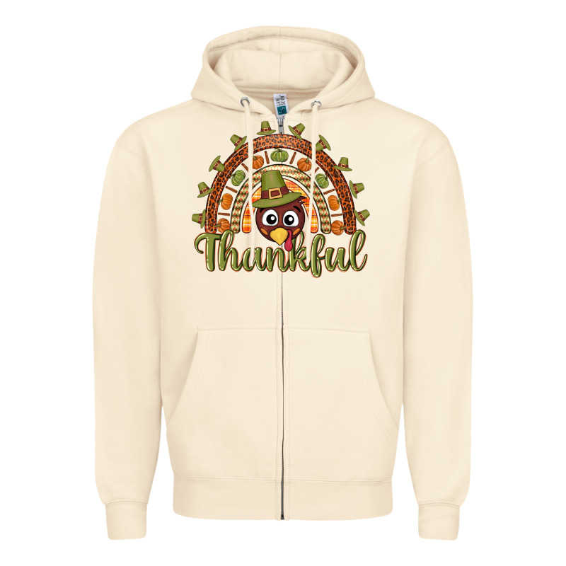 Turkey Rainbow Thankful Thanksgiving Zipper Hoodie by NancyCooperArtShop | Teevron