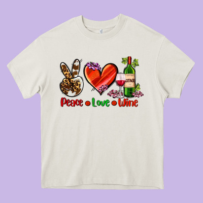 Peace Love Wine Heavy Core Tee Designed By Adodesignshop