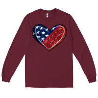 Burgundy leopard with american flag Long Sleeve Tee - RanaPortraitStore