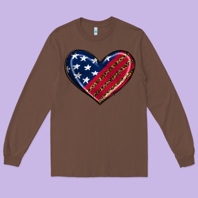 Leopard With American Flag Long Sleeve Tee Designed By Ranaportraitstore