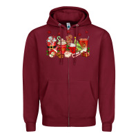Burgundy Christmas coffee cups Zipper Hoodie - texasbilliewilder