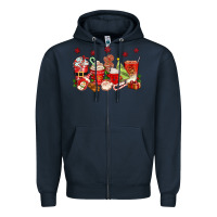 Navy Christmas coffee cups Zipper Hoodie - texasbilliewilder