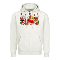 Oatmeal Heather Christmas coffee cups Zipper Hoodie - texasbilliewilder