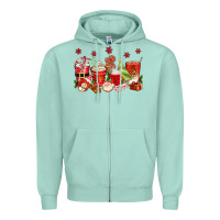 Seafoam Christmas coffee cups Zipper Hoodie - texasbilliewilder