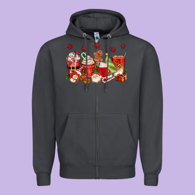 Christmas Coffee Cups Zipper Hoodie Designed By Texasbilliewilder