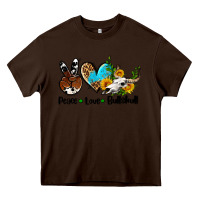 Chocolate Brown peace love  bullskull Heavy Core Tee - AdoDesignShop