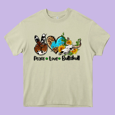 Peace Love  Bullskull Heavy Core Tee Designed By Adodesignshop