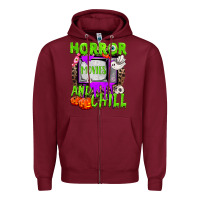 Burgundy Horror movies and chill Zipper Hoodie - NancyCooperArtShop