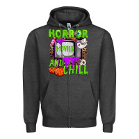 Charcoal Heather Horror movies and chill Zipper Hoodie - NancyCooperArtShop