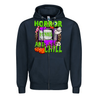 Navy Horror movies and chill Zipper Hoodie - NancyCooperArtShop