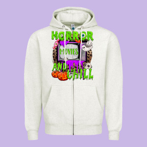 Horror Movies And Chill Zipper Hoodie Designed By Nancycooperartshop