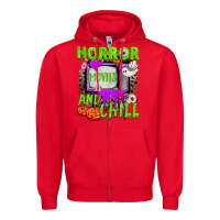Red Horror movies and chill Zipper Hoodie - NancyCooperArtShop