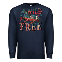 Navy Wild and free 4th of july Premium Sweatshirt - CowGirlArtShop