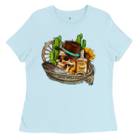 Baby Blue cowboy cactus  sunflowers whiskey Ladies Tee - AdoDesignShop