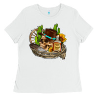 White cowboy cactus  sunflowers whiskey Ladies Tee - AdoDesignShop