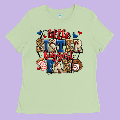 Little Sister Biggest Fan Baseball Ladies Tee Designed By Jasminsmagicworld
