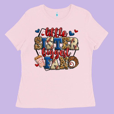 Little Sister Biggest Fan Baseball Ladies Tee Designed By Jasminsmagicworld