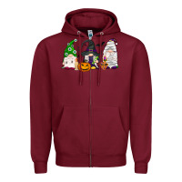 Burgundy Halloween gnomes Zipper Hoodie - NancyCooperArtShop