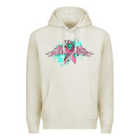 Oatmeal Heather cancer ribbon with angel wings Premium Hoodie - CowGirlArtShop