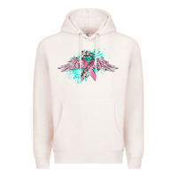 Pale Pink cancer ribbon with angel wings Premium Hoodie - CowGirlArtShop