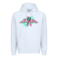 White cancer ribbon with angel wings Premium Hoodie - CowGirlArtShop