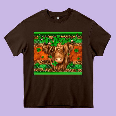 St Patricks Day Long Haired Cow Heavy Core Tee Designed By Jasminsmagicworld