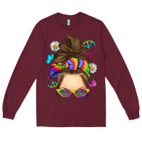 Burgundy messy bun tie dye Long Sleeve Tee - RanaPortraitStore