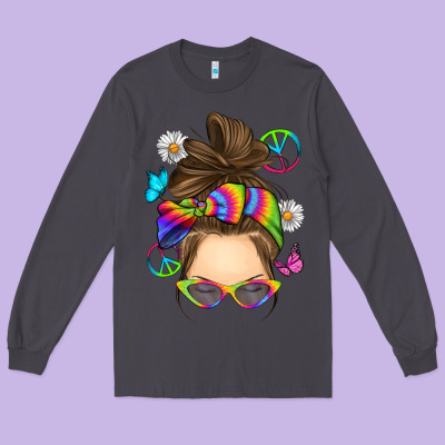 Messy Bun Tie Dye Long Sleeve Tee Designed By Ranaportraitstore