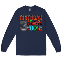Navy birthday boy 3 Long Sleeve Tee - BundleAndBundleShop