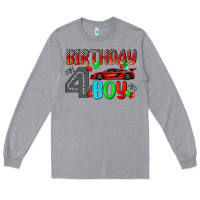 Heather Grey birthday boy 4 Long Sleeve Tee - BundleAndBundleShop