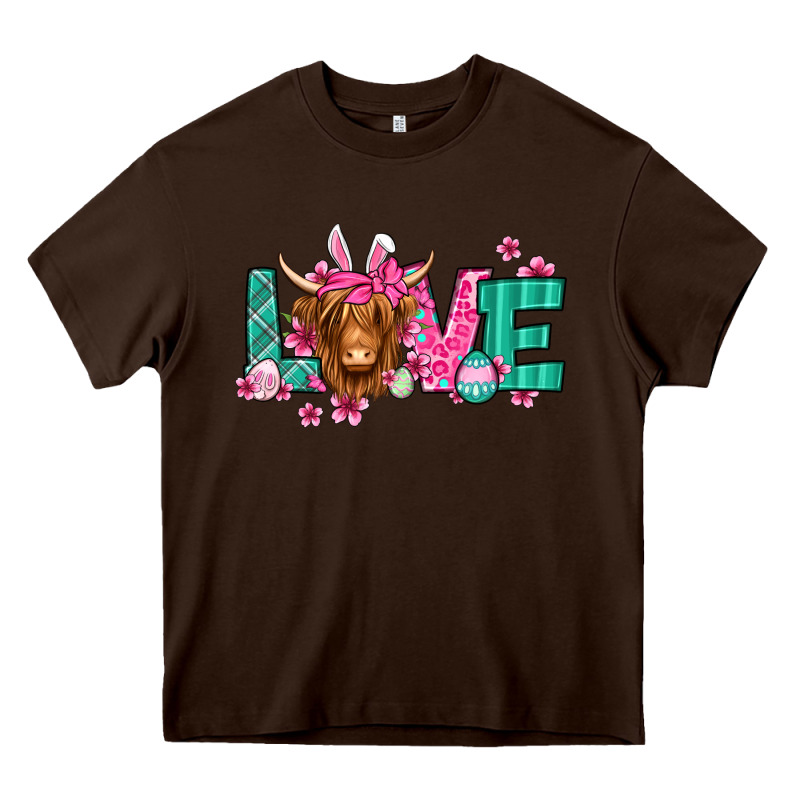 Love Easter Floral Longhaired Cow Heavy Core Tee by Jasminsmagicworld | Teevron