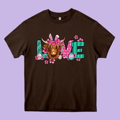 Love Easter Floral Longhaired Cow Heavy Core Tee Designed By Jasminsmagicworld