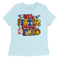 Baby Blue little sister biggest fan softball Ladies Tee - Jasminsmagicworld
