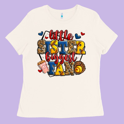 Little Sister Biggest Fan Softball Ladies Tee Designed By Jasminsmagicworld