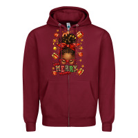 Burgundy one merry mama christmas afro messy bun Zipper Hoodie - texasbilliewilder