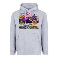 Heather Grey Happy Mardi carnival with truck Heavyweight Hoodie - HowdyJamesFarm