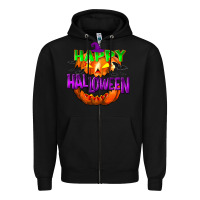 Black Happy Halloween Zipper Hoodie - NancyCooperArtShop