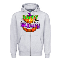 Heather Grey Happy Halloween Zipper Hoodie - NancyCooperArtShop
