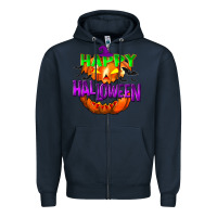 Navy Happy Halloween Zipper Hoodie - NancyCooperArtShop