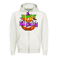 Oatmeal Heather Happy Halloween Zipper Hoodie - NancyCooperArtShop