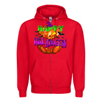 Red Happy Halloween Zipper Hoodie - NancyCooperArtShop