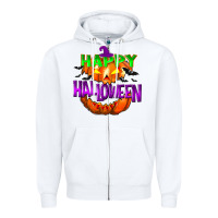White Happy Halloween Zipper Hoodie - NancyCooperArtShop