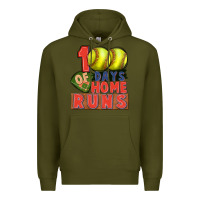 Army Green 100 days of home runs softball Premium Hoodie - CowGirlArtShop