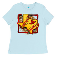 Baby Blue leopard softball texas map Ladies Tee - Jasminsmagicworld