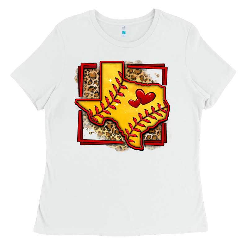 Leopard Softball Texas Map Ladies Tee by Jasminsmagicworld | Teevron