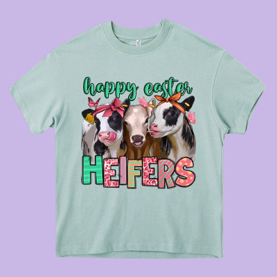 Happy Easter Heifers Heavy Core Tee Designed By Jasminsmagicworld