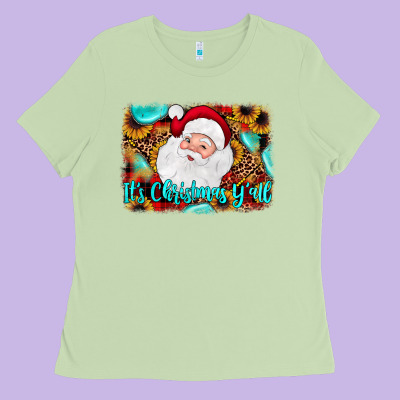 It's Christmas Y'all Background Ladies Tee Designed By Jahusdesignshop