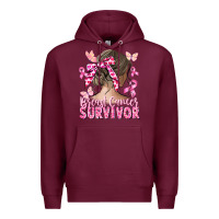 Burgundy breast cancer survivor messy bun Premium Hoodie - CowGirlArtShop