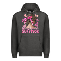 Charcoal Heather breast cancer survivor messy bun Premium Hoodie - CowGirlArtShop