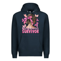 Navy breast cancer survivor messy bun Premium Hoodie - CowGirlArtShop